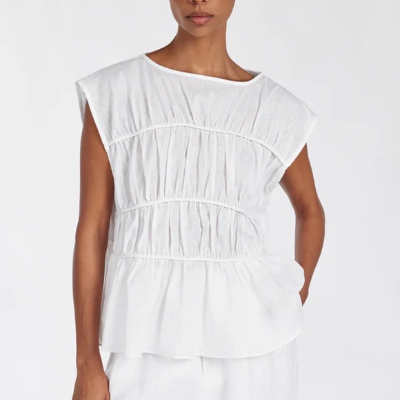 DISSH- FLYNN WHITE LINEN BLEND TIERED TOP - Picture 5 of 5